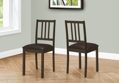 Monarch Specialties Upholstered Leather Look Vertical Slat Back Dining Chair with Wooden Legs