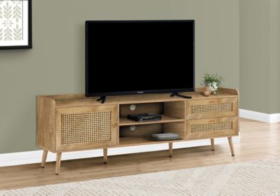 Monarch Specialties TV Stand with Rattan Pannels and Storage