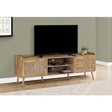 Monarch Specialties TV Stand with Rattan Pannels and Storage