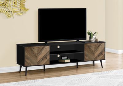 Monarch Specialties Contemporary Wood Look TV Stand with Slanted Groove Lines and Storage