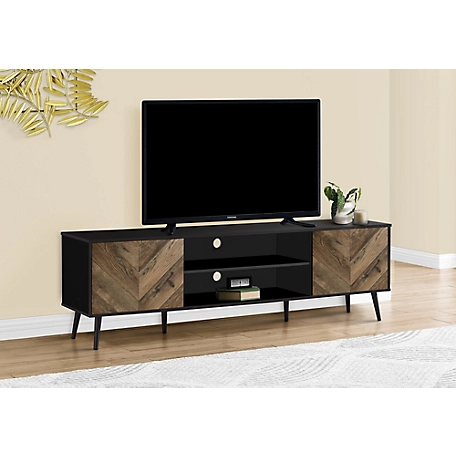 Monarch Specialties Contemporary Wood Look TV Stand with Slanted Groove Lines and Storage