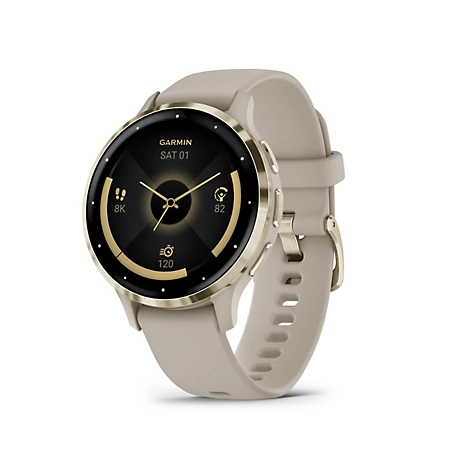Garmin Venu 3S Soft Gold Stainless Steel Bezel with French Gray Case and Silicone Band, 010-02785-02
