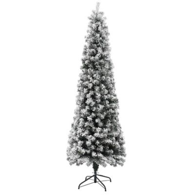 LuxenHome7 ft. Pre-Lit LED Artificial Snow Flocked Slim Fir Christmas Tree