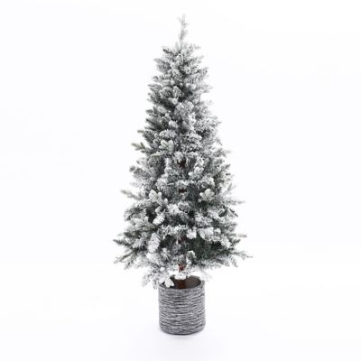 LuxenHome 5.6 ft. Pre-Lit LED Artificial Slim Fir Christmas Tree with Pot