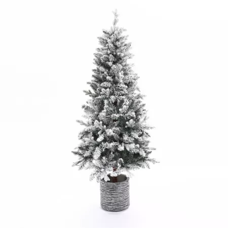 LuxenHome 5.6ft LED Pre-Lit Slim Artificial Christmas Tree with Pot Artificial Christmas Trees