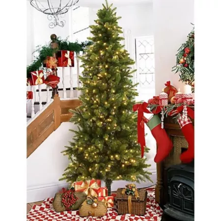 LuxenHome 7' LED Pre-Lit Slim Artificial Christmas Tree Artificial Christmas Trees