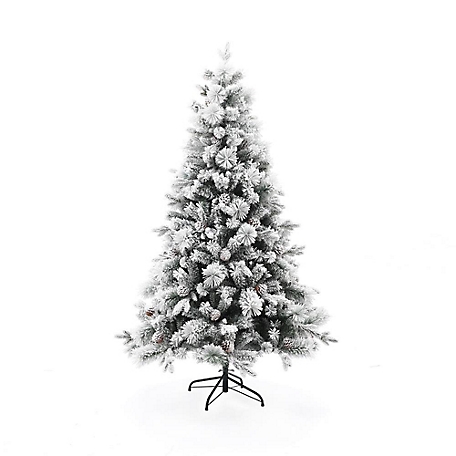LuxenHome6 ft. Artificial Flocked Full Pine Christmas Tree with Pine Cones