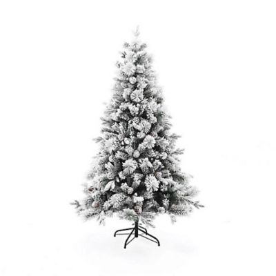 Image showing  6 ft. Artificial Flocked Full Pine Christmas Tree with Pine Cones