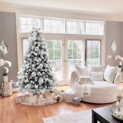 Image showing  6 ft. Artificial Flocked Full Pine Christmas Tree with Pine Cones