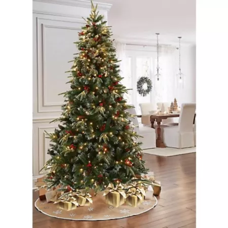 LuxenHome 7' LED Lighted Artificial Christmas Tree with Pine Cones and Red Holly Berries Artificial Christmas Trees