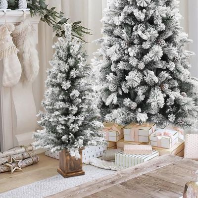 Image showing  4 ft. Pre-Lit LED Battery-Operated with Timer Artificial Flocked Fir Christmas Tree with Square Planter