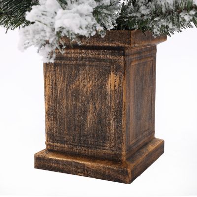 Image showing 8 th LuxenHome 4 ft. Pre-Lit LED Battery-Operated with Timer Artificial Flocked Fir Christmas Tree with Square Planter