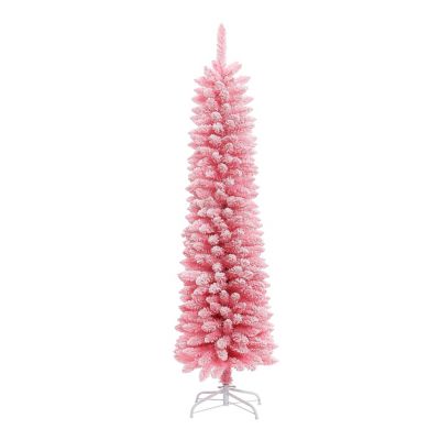 LuxenHome 6 ft. Pencil Slim Artificial Pink Christmas Tree