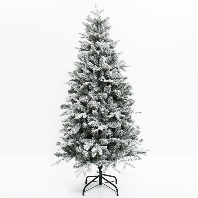 LuxenHome 5 ft. Pre-Lit Full Artificial Flocked Christmas Tree