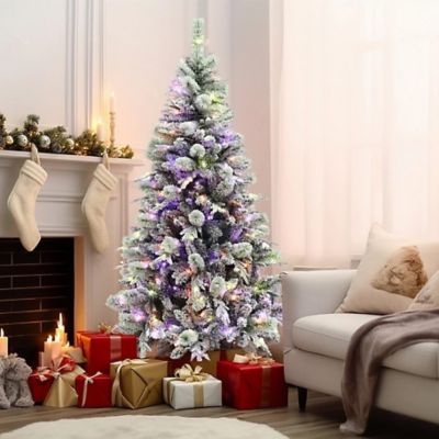 antsku 6ft flocked christmas tree prelit, frosted christmas tree with snow  and lights, artificial christmas tree