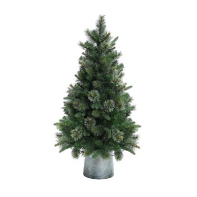 LuxenHome 4 ft. Pre-Lit Artificial Christmas Pine Tree with Metal Pot
