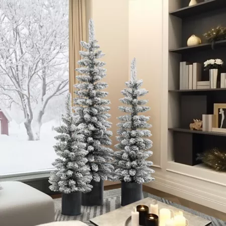 LuxenHome Set of 3 Snowy Christmas Trees with Metal Pots Artificial Christmas Trees