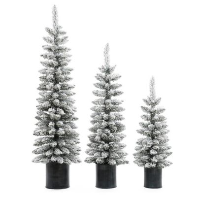 Image showing  Snow-Flocked Christmas Trees with Metal Pots, Set of 3