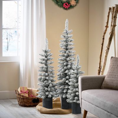 Image showing  Snow-Flocked Christmas Trees with Metal Pots, Set of 3