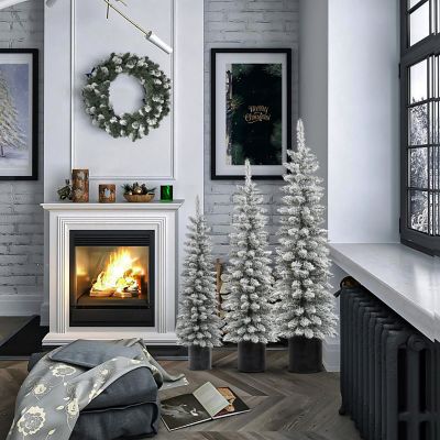 Image showing  Snow-Flocked Christmas Trees with Metal Pots, Set of 3