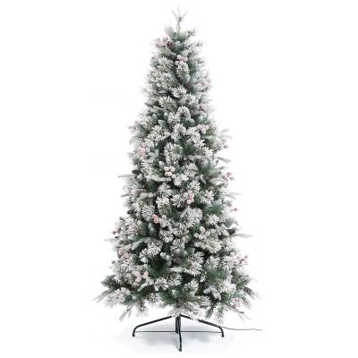 LuxenHome6.5 ft. Pre-Lit Flocked Artificial Christmas Tree with Berries and Pine Cones