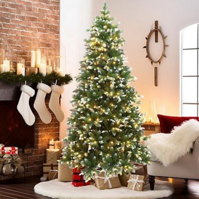 LuxenHome 7.5 ft. Pre-Lit Snow-Kissed Artificial Christmas Tree