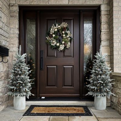 Image showing  4 ft. Pre-Lit Snow-Flocked Potted Artificial Christmas Tree