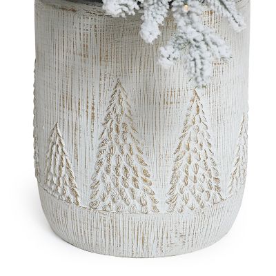 Image showing 6 th LuxenHome 4 ft. Pre-Lit Snow-Flocked Potted Artificial Christmas Tree