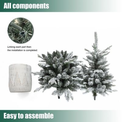 Image showing 8 th LuxenHome 4 ft. Pre-Lit Snow-Flocked Potted Artificial Christmas Tree