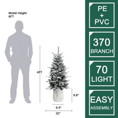 Image showing 9 th LuxenHome 4 ft. Pre-Lit Snow-Flocked Potted Artificial Christmas Tree