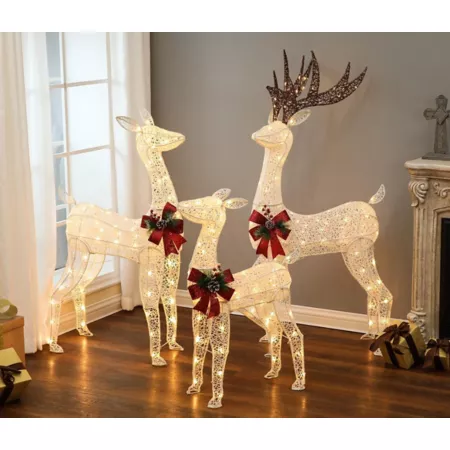 LuxenHome Holiday Decorations Set of 3 with LED Lights Deer Family Shape for Indoor and Outdoor Use Christmas Statues