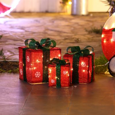 Image showing  Red and Green Presents with Bows Lighted LED Indoor/Outdoor Holiday Decoration, 3 pc.