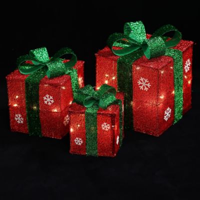 Image showing  Red and Green Presents with Bows Lighted LED Indoor/Outdoor Holiday Decoration, 3 pc.