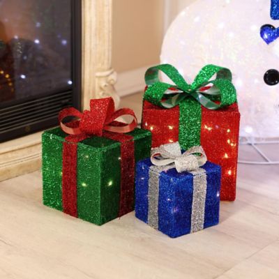 LuxenHome Multicolor Presents with Bows Lighted LED Indoor/Outdoor Holiday Decoration, 3 pc.