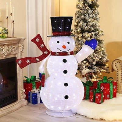 LuxenHome Snowman with Gift Lighted LED Winter Holiday Yard Decoration