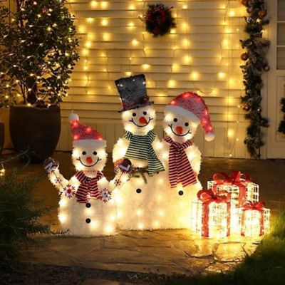 LuxenHome Snowman Family Trio Lighted Holiday Decoration, 2 pc.