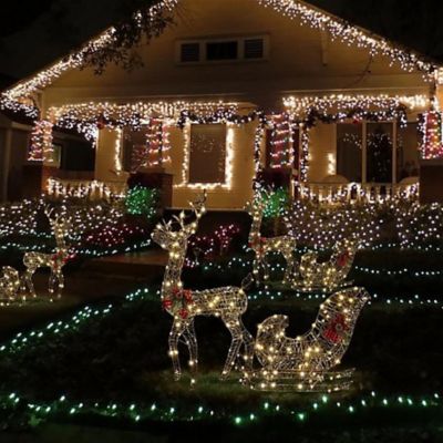 LuxenHome Reindeer and Sleigh Holiday Decoration Lighted Display Set