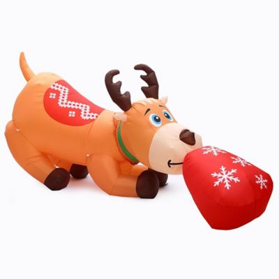 LuxenHome 9 ft. Reindeer and Gift Inflatable with LED Lights
