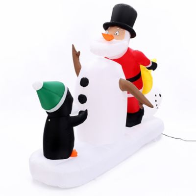 LuxenHome 6 ft. Santa Snowman and Penguin Inflatable with LED Lights