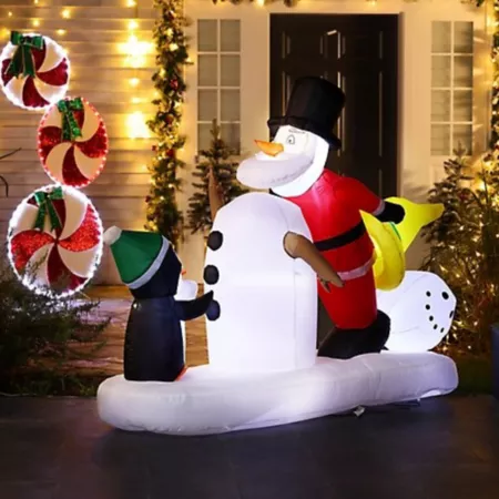 LuxenHome 6 Foot Inflatable Santa Snowman and Penguin with LED Lights Christmas Inflatables