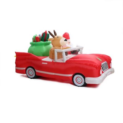 LuxenHome 8 ft. L Santa in Red Convertible Car Outdoor Holiday Inflatable with LED lights