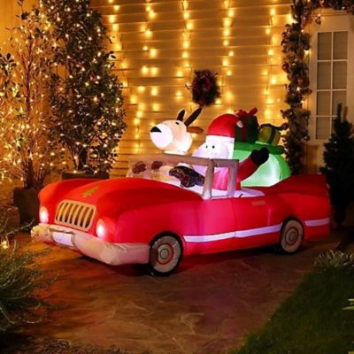 LuxenHome 8 ft. L Santa in Red Convertible Car Outdoor Holiday Inflatable with LED lights