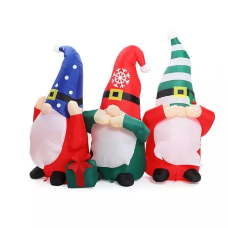 LuxenHome 6' Outdoor Inflatable Christmas Decoration Trio of Illuminated Gnome Elves with LED Lights Christmas Inflatables