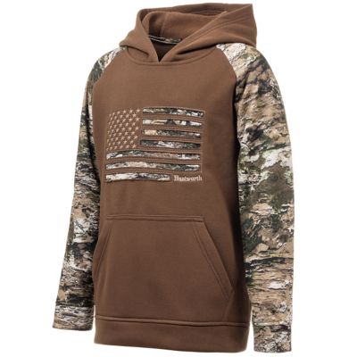 Huntworth Youth's Performance Fleece Hoodie Horizontal Camo Flag (Dark Earth / Tarnen)