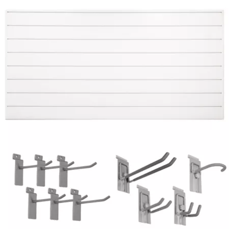 CrownWall 8' x 4' Garage Organization Slat Wall Kit with 10 Pieces Locking hook kit white PVC panels Slat Wall Panels