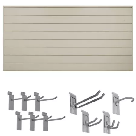 Crown wall 8 feet x 4 feet Garage Organization Slat Wall Kit with 10 Piece Latch Hook Kit Beige PVC Panels Slat Wall Panels