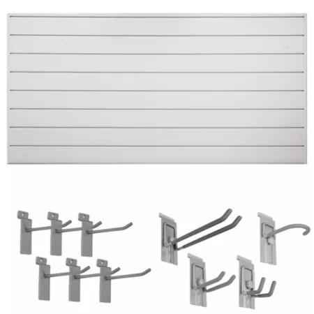 CrownWall 8' x 4' Garage Organization Slat Wall Kit with 10 Pieces Locking hook kit gray PVC panels Slat Wall Panels