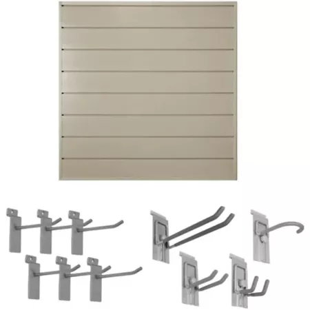 CrownWall 4' x 4' Garage Organization Slat Wall Kit with 10 Pieces Locking hook kit beige PVC panels Slat Wall Panels