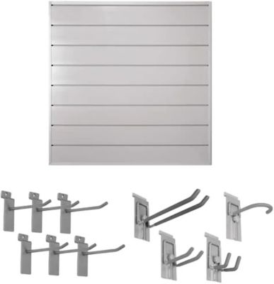 CrownWall 48 in. H x 48 in. W Starter Bundle PVC Slatwall Panel Set with Locking Hook Kit (10-Piece), BD644DVG10-K