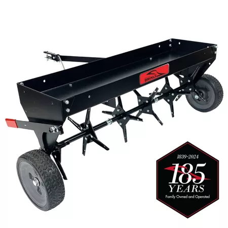 Brinly Tow-Behind 42 in Plug-in Aerator with Easy-Store Handle for Lawn Tractors and Zero-Turn Mowers Mower Attachments